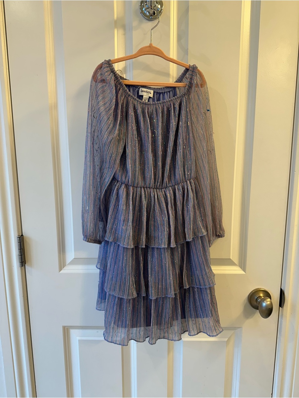 Lavender Metallic Stripe Tiered Ruffle Party Dress